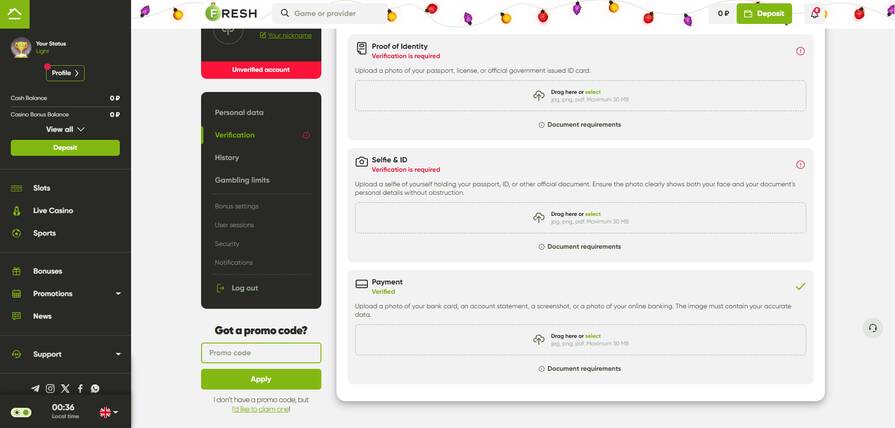 Онлайн казино Fresh верификация