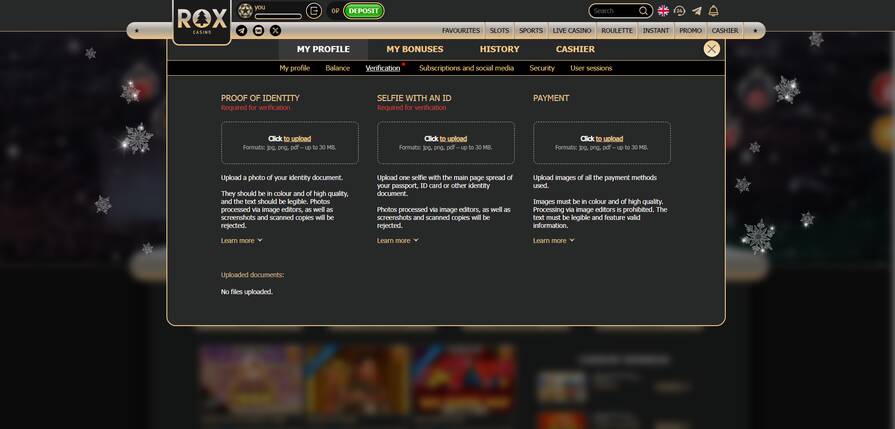Онлайн казино Rox верификация