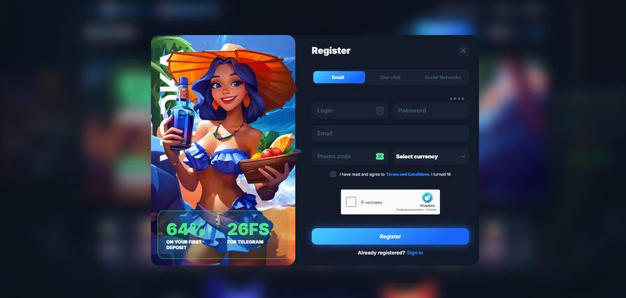 Регистрация на сайте Casino Vodka