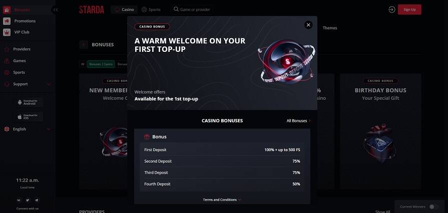 Бонусы казино Starda
