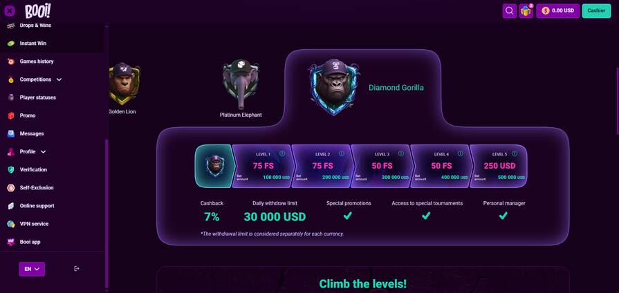 Casino Booi уровень Diamond Gorilla