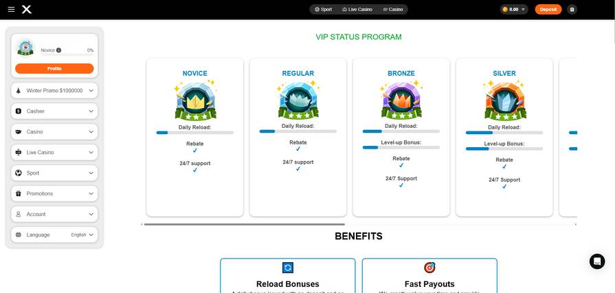 Онлайн казино Casino X программа лояльности