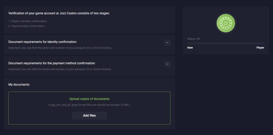 Онлайн казино Jozz верификация