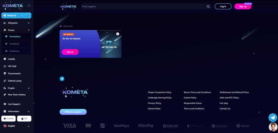 Онлайн казино Kometa бонусы