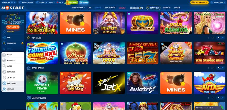 Онлайн казино Mostbet азартные игры