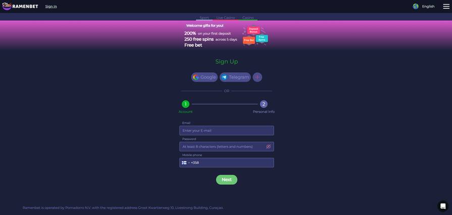 Онлайн казино Ramenbet регистрация