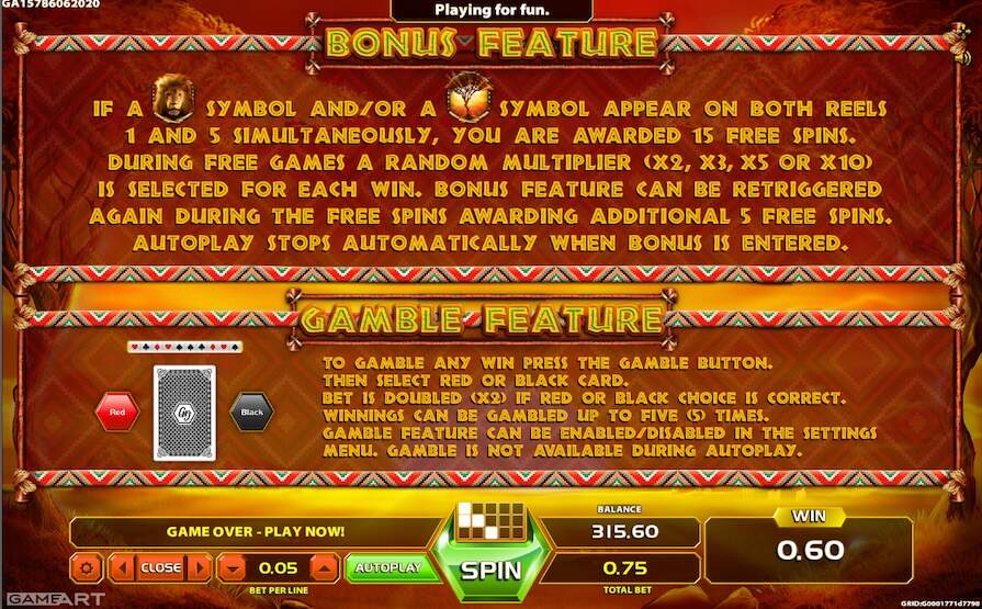 African Sunset бонусы