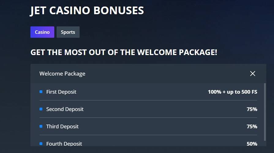 Приветственный бонус Jet