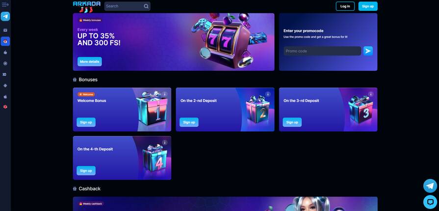 Онлайн казино Arkada бонусы