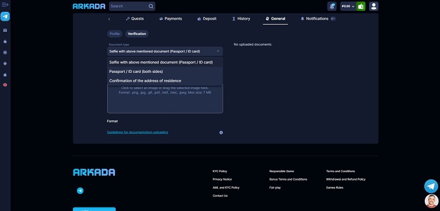 верификация arkada casino