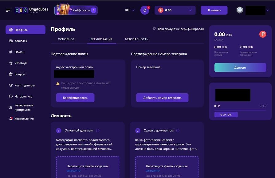 Что нужно верифицировать для вывода в Cryptoboss