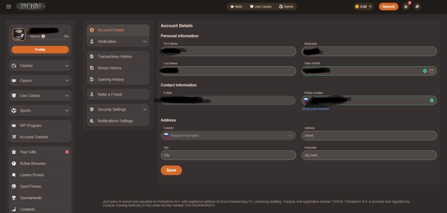 верификация джойказино