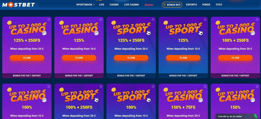 Приветственный бонусный пакет в Mostbet