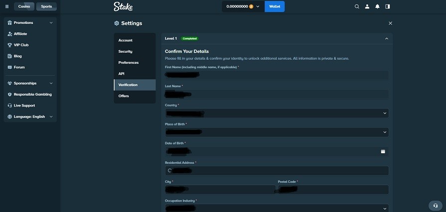 верификация stake casino