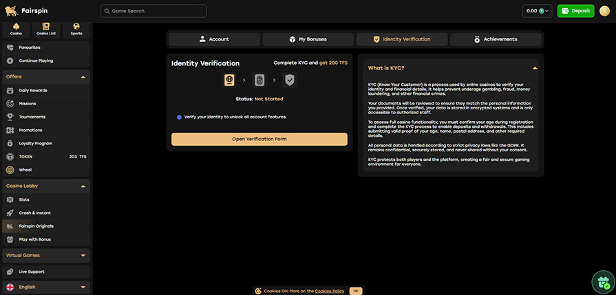 верификация в фаирспин казино