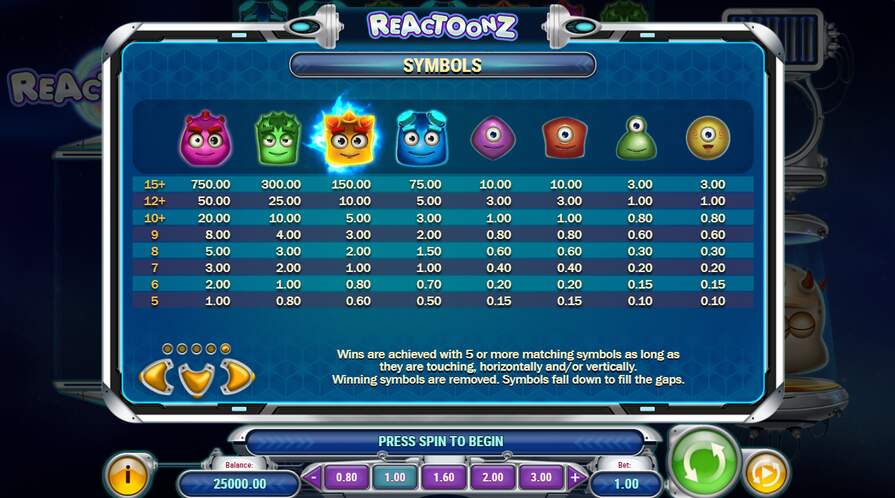 Символы в Reactoonz