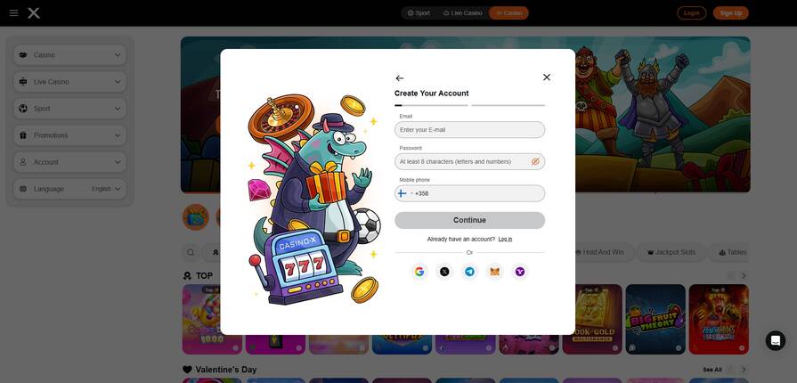 Регистрация в казино Casino X