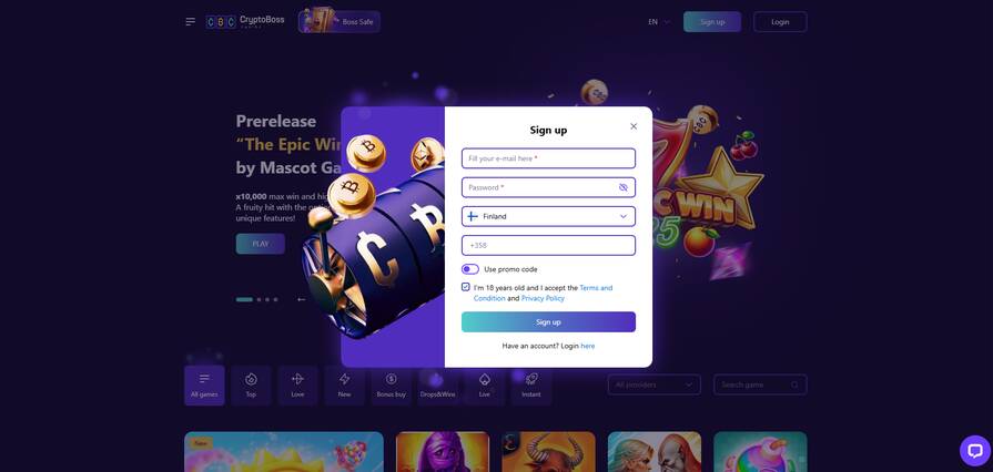 Способы регистрации в казино Cryptoboss