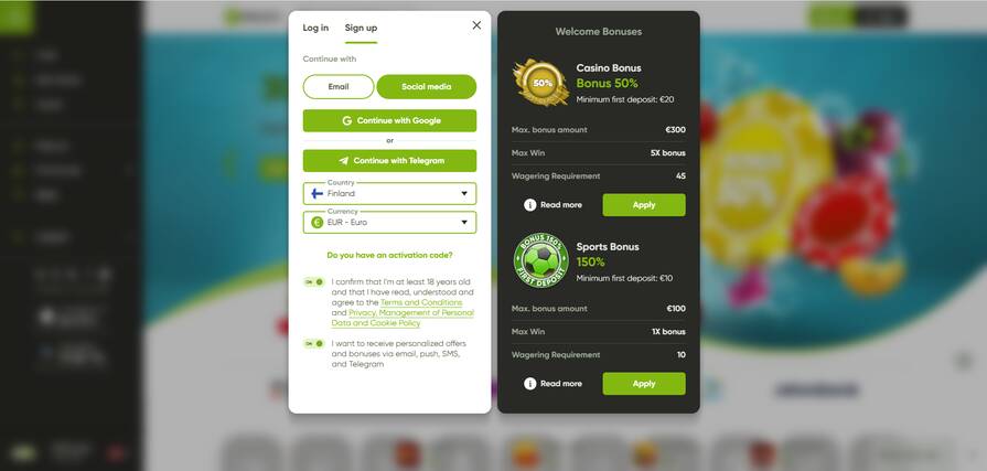 Регистрация в казино Fresh