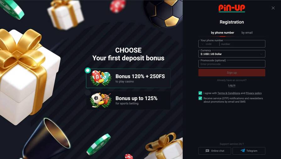 Создание аккаунта через Email в казино Pin-Up