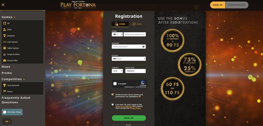 Как создать аккаунт в Play Fortuna