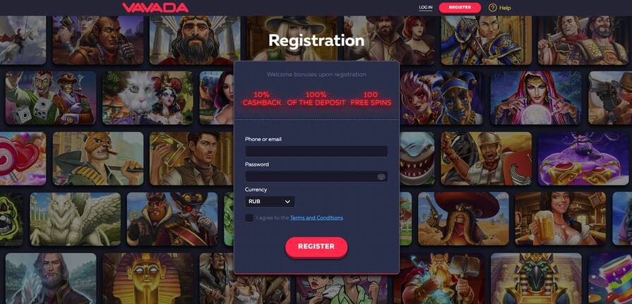 Регистрация в казино Vavada