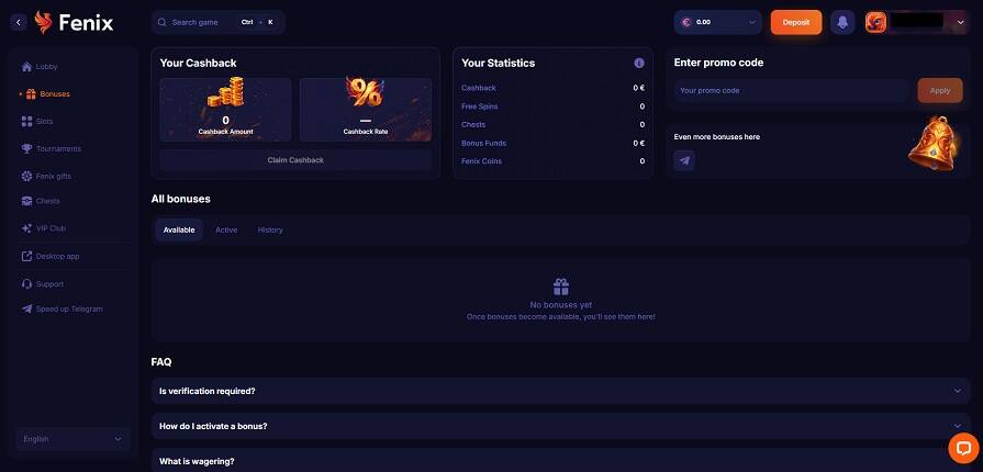 Бездепозитный бонус в Fenix