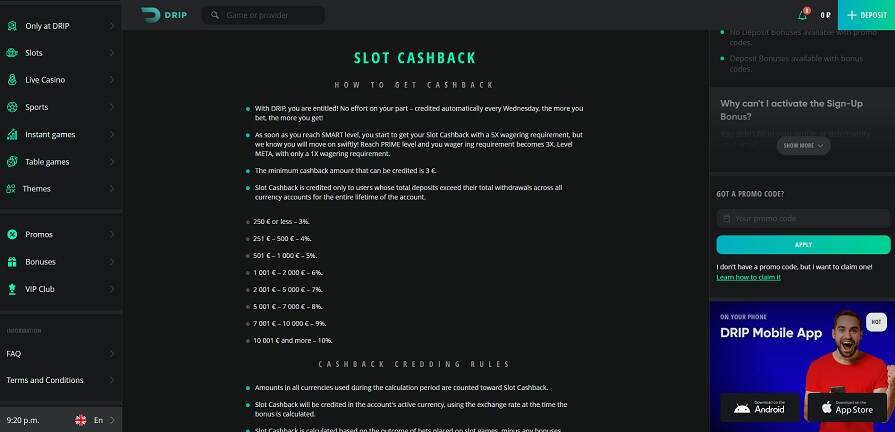 Кешбэк в Drip