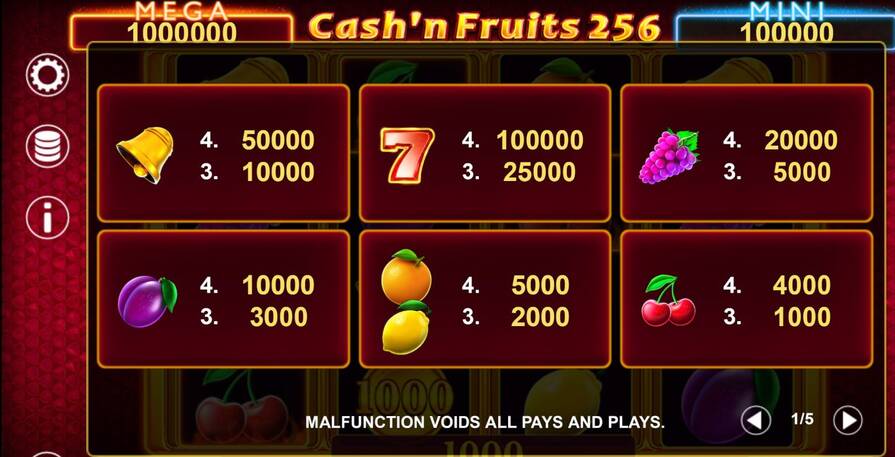 Символы в Cash'n Fruits 256 Hold And Win