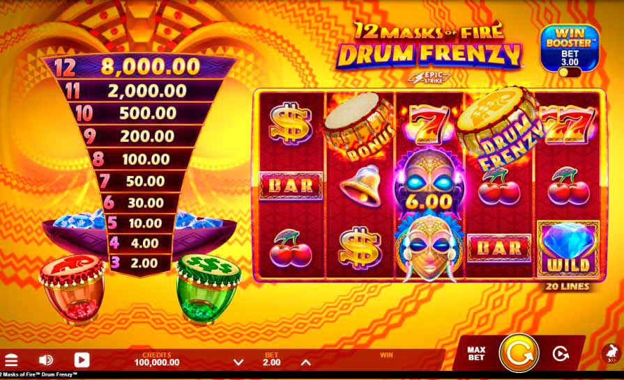 Обзор игрового слота 12 Masks of Fire Drum Frenzy от провайдера Gameburger Studios