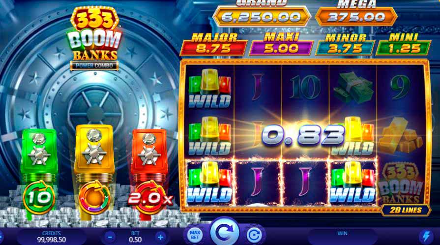 Дизайн игрового слота 333 Boom Banks Power Combo от провайдера Fortune Factory Studios