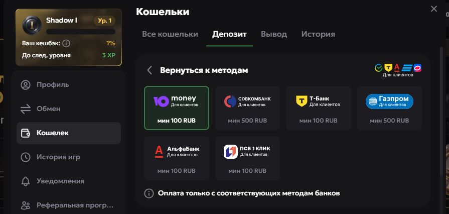 Пополнение с банковской карты Faro