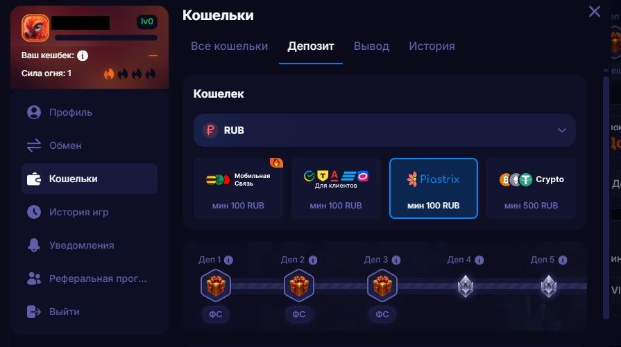 Пополнение с электронного кошелька в Fenix