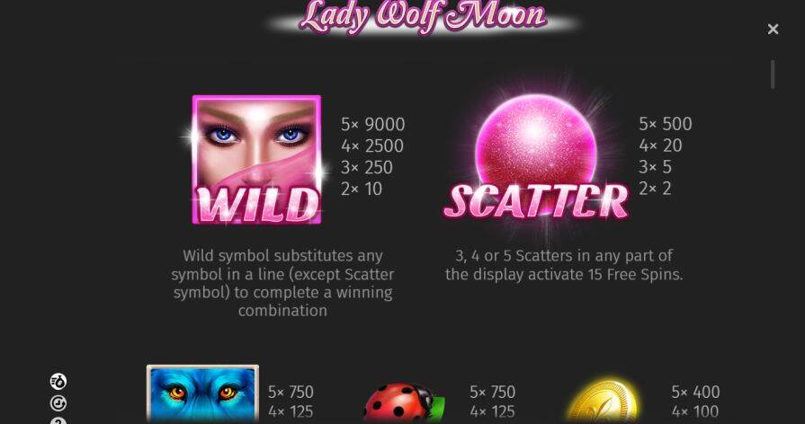 Символы и таблица выплат Lady Wolf Moon