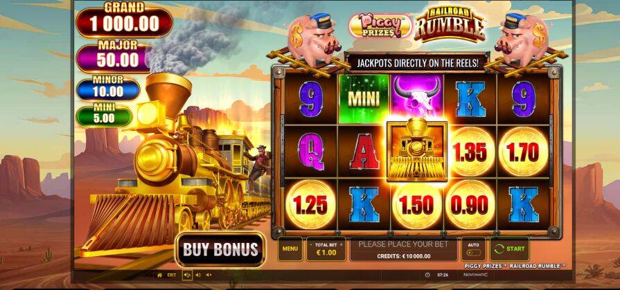 Дизайн игры Piggy Prizes Railroad Rumble Buy Bonus