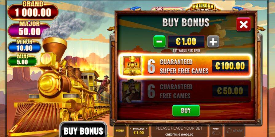 Бонусная игра в слоте Piggy Prizes Railroad Rumble Buy Bonus