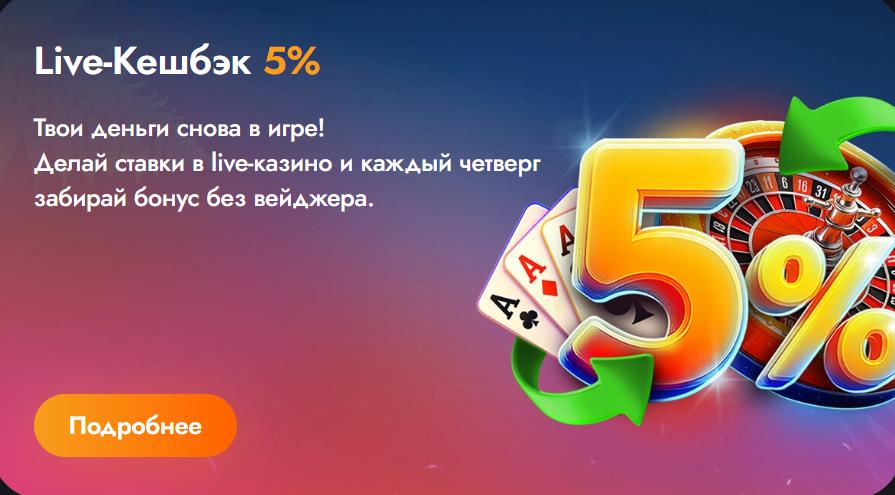 Начисление кешбэка в live- играх в казино Martin