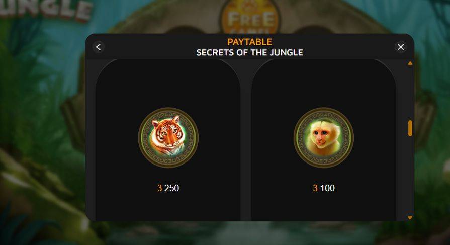 Символы и таблица выплат Secrets of the Jungle